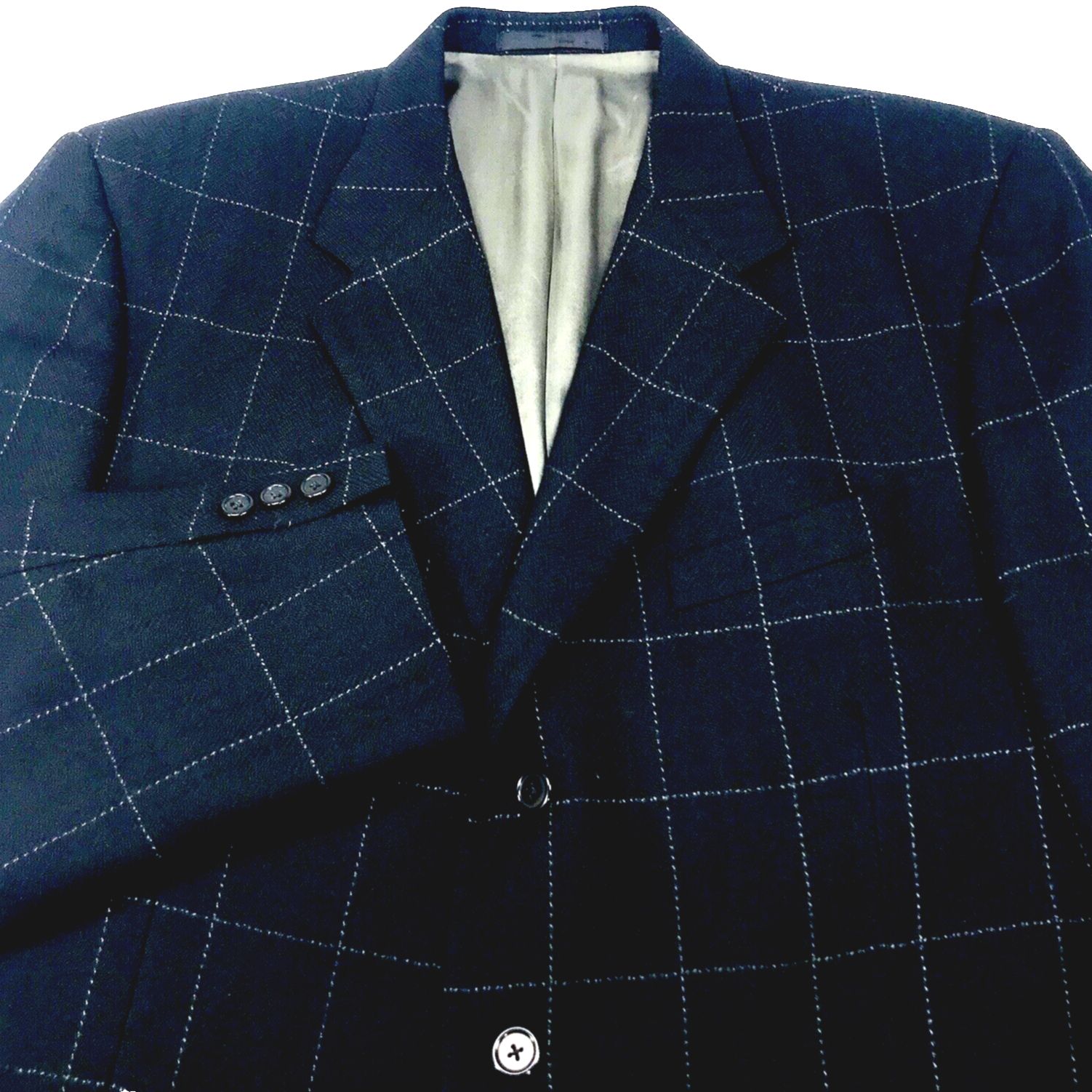 Tallia Uomo Sport Coat Lambs Wool Windowpane Black 3 Button 46 Academia Preppy